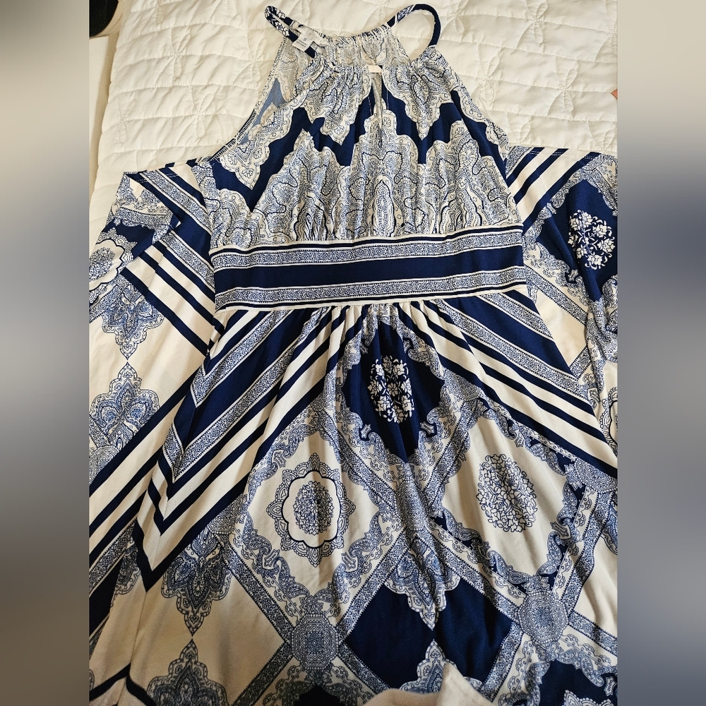 Blue and White Patterned Dress